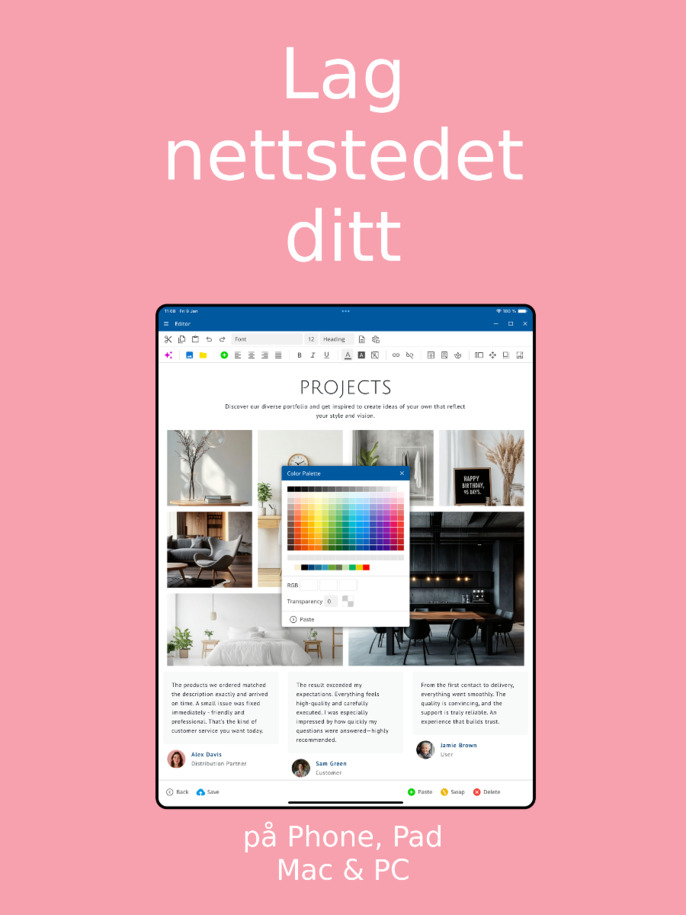 Nettstedbygger-app - Lag nettsted via app på iOS og Android – nettbrettvisning