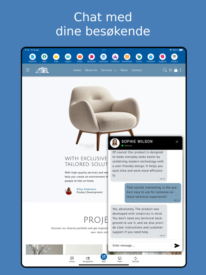Chat med besøkende i nettstedbygger-appen – nettbrettvisning