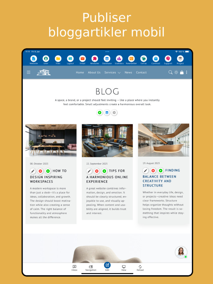 Administrer blogginnlegg på mobil – nettbrettvisning