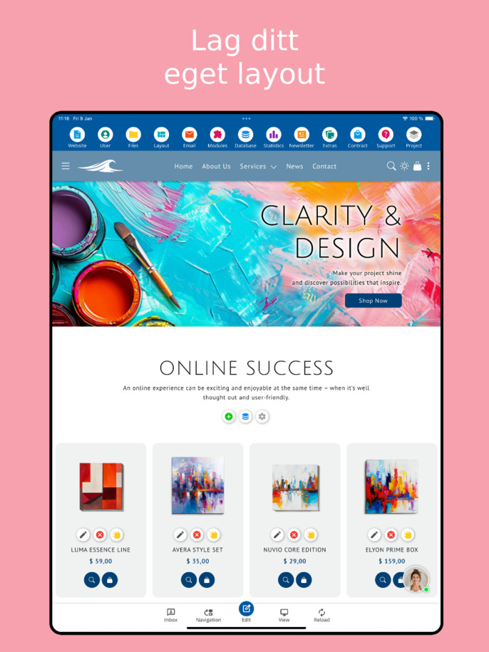 Oppsettredigerer for nettstedbygger-appen – nettbrettvisning