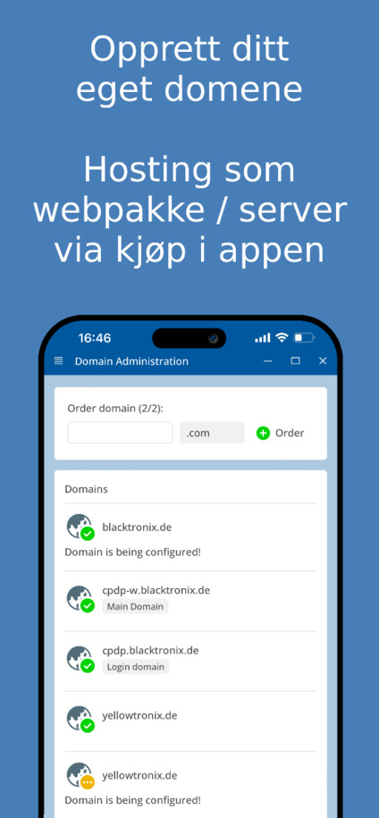 Opprett og administrer eget domene – app skjermbilde